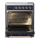 ILVE Majestic III 30-Inch Induction Range with 4 Induction Elements and Solid Door Electric Oven in Mightnight Blue with Copper Trim (UMIB30QNR3MBP)