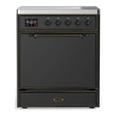 ILVE Majestic III 30-Inch Induction Range with 4 Induction Elements and Solid Door Electric Oven in Matte Graphite with Burnished Trim (UMIB30QNR3MGB)