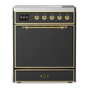 ILVE Majestic III 30-Inch Induction Range with 4 Induction Elements and Solid Door Electric Oven in Matte Graphite with Brass Trim (UMIB30QNR3MGG)