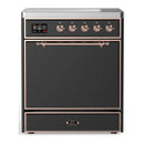 ILVE Majestic III 30-Inch Induction Range with 4 Induction Elements and Solid Door Electric Oven in Matte Graphite with Copper Trim (UMIB30QNR3MGP)