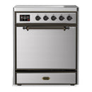 ILVE Majestic III 30-Inch Induction Range with 4 Induction Elements and Solid Door Electric Oven in Stainless Steel with Burnished Trim (UMIB30QNR3SSB)