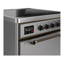 ILVE Majestic III 30-Inch Induction Range with 4 Induction Elements and Solid Door Electric Oven in Stainless Steel with Burnished Trim (UMIB30QNR3SSB)