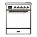 ILVE Majestic III 30-Inch Induction Range with 4 Induction Elements and Solid Door Electric Oven in White with Burnished Trim (UMIB30QNR3WHB)