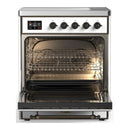 ILVE Majestic III 30-Inch Induction Range with 4 Induction Elements and Solid Door Electric Oven in White with Burnished Trim (UMIB30QNR3WHB)