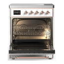 ILVE Majestic III 30-Inch Induction Range with 4 Induction Elements and Solid Door Electric Oven in White with Copper Trim (UMIB30QNR3WHP)