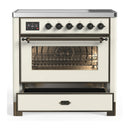 ILVE Majestic III 36-Inch Induction Range with 6 Induction Elements and Triple Glass Door Electric Oven in Antique White with Burnished Trim (UMIB36NR3AWB)