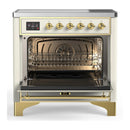 ILVE Majestic III 36-Inch Induction Range with 6 Induction Elements and Triple Glass Door Electric Oven in Antique White with Brass Trim (UMIB36NR3AWG)