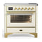 ILVE Majestic III 36-Inch Induction Range with 6 Induction Elements and Triple Glass Door Electric Oven in Antique White with Brass Trim (UMIB36NR3AWG)