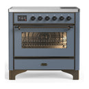 ILVE Majestic III 36-Inch Induction Range with 6 Induction Elements and Triple Glass Door Electric Oven in Blue Grey with Burnished Trim (UMIB36NR3BGB)