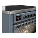 ILVE Majestic III 36-Inch Induction Range with 6 Induction Elements and Triple Glass Door Electric Oven in Blue Grey with Burnished Trim (UMIB36NR3BGB)