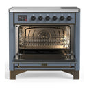 ILVE Majestic III 36-Inch Induction Range with 6 Induction Elements and Triple Glass Door Electric Oven in Blue Grey with Burnished Trim (UMIB36NR3BGB)