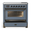 ILVE Majestic III 36-Inch Induction Range with 6 Induction Elements and Triple Glass Door Electric Oven in Blue Grey with Burnished Trim (UMIB36NR3BGB)