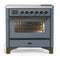 ILVE Majestic III 36-Inch Induction Range with 6 Induction Elements and Triple Glass Door Electric Oven in Blue Grey with Burnished Trim (UMIB36NR3BGB)