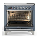 ILVE Majestic III 36-Inch Induction Range with 6 Induction Elements and Triple Glass Door Electric Oven in Blue Grey with Chrome Trim (UMIB36NR3BGC)