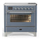 ILVE Majestic III 36-Inch Induction Range with 6 Induction Elements and Triple Glass Door Electric Oven in Blue Grey with Chrome Trim (UMIB36NR3BGC)