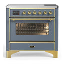 ILVE Majestic III 36-Inch Induction Range with 6 Induction Elements and Triple Glass Door Electric Oven in Blue Grey with Brass Trim (UMIB36NR3BGG)