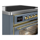 ILVE Majestic III 36-Inch Induction Range with 6 Induction Elements and Triple Glass Door Electric Oven in Blue Grey with Brass Trim (UMIB36NR3BGG)