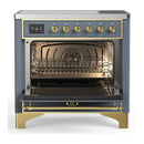 ILVE Majestic III 36-Inch Induction Range with 6 Induction Elements and Triple Glass Door Electric Oven in Blue Grey with Brass Trim (UMIB36NR3BGG)