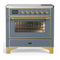 ILVE Majestic III 36-Inch Induction Range with 6 Induction Elements and Triple Glass Door Electric Oven in Blue Grey with Brass Trim (UMIB36NR3BGG)