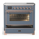 ILVE Majestic III 36-Inch Induction Range with 6 Induction Elements and Triple Glass Door Electric Oven in Blue Grey with Copper Trim (UMIB36NR3BGP)