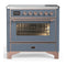 ILVE Majestic III 36-Inch Induction Range with 6 Induction Elements and Triple Glass Door Electric Oven in Blue Grey with Copper Trim (UMIB36NR3BGP)