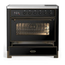 ILVE Majestic III 36-Inch Induction Range with 6 Induction Elements and Triple Glass Door Electric Oven in Glossy Black with Burnished Trim (UMIB36NR3BKB)