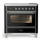 ILVE Majestic III 36-Inch Induction Range with 6 Induction Elements and Triple Glass Door Electric Oven in Glossy Black with Chrome Trim (UMIB36NR3BKC)