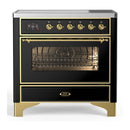 ILVE Majestic III 36-Inch Induction Range with 6 Induction Elements and Triple Glass Door Electric Oven in Glossy Black with Brass Trim (UMIB36NR3BKG)