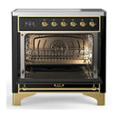 ILVE Majestic III 36-Inch Induction Range with 6 Induction Elements and Triple Glass Door Electric Oven in Glossy Black with Brass Trim (UMIB36NR3BKG)