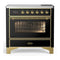 ILVE Majestic III 36-Inch Induction Range with 6 Induction Elements and Triple Glass Door Electric Oven in Glossy Black with Brass Trim (UMIB36NR3BKG)