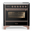 ILVE Majestic III 36-Inch Induction Range with 6 Induction Elements and Triple Glass Door Electric Oven in Glossy Black with Copper Trim (UMIB36NR3BKP)