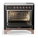 ILVE Majestic III 36-Inch Induction Range with 6 Induction Elements and Triple Glass Door Electric Oven in Glossy Black with Copper Trim (UMIB36NR3BKP)