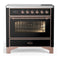 ILVE Majestic III 36-Inch Induction Range with 6 Induction Elements and Triple Glass Door Electric Oven in Glossy Black with Copper Trim (UMIB36NR3BKP)