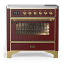 ILVE Majestic III 36-Inch Induction Range with 6 Induction Elements and Triple Glass Door Electric Oven in Burgundy with Brass Trim (UMIB36NR3BUG)