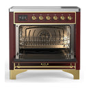 ILVE Majestic III 36-Inch Induction Range with 6 Induction Elements and Triple Glass Door Electric Oven in Burgundy with Brass Trim (UMIB36NR3BUG)