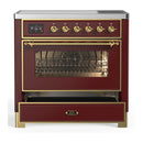 ILVE Majestic III 36-Inch Induction Range with 6 Induction Elements and Triple Glass Door Electric Oven in Burgundy with Brass Trim (UMIB36NR3BUG)