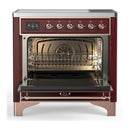 ILVE Majestic III 36-Inch Induction Range with 6 Induction Elements and Triple Glass Door Electric Oven in Burgundy with Copper Trim (UMIB36NR3BUP)