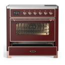 ILVE Majestic III 36-Inch Induction Range with 6 Induction Elements and Triple Glass Door Electric Oven in Burgundy with Copper Trim (UMIB36NR3BUP)