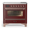 ILVE Majestic III 36-Inch Induction Range with 6 Induction Elements and Triple Glass Door Electric Oven in Burgundy with Copper Trim (UMIB36NR3BUP)