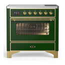 ILVE Majestic III 36-Inch Induction Range with 6 Induction Elements and Triple Glass Door Electric Oven in Emerald Green with Brass Trim (UMIB36NR3EGG)