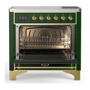 ILVE Majestic III 36-Inch Induction Range with 6 Induction Elements and Triple Glass Door Electric Oven in Emerald Green with Brass Trim (UMIB36NR3EGG)