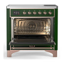 ILVE Majestic III 36-Inch Induction Range with 6 Induction Elements and Triple Glass Door Electric Oven in Emerald Green with Copper Trim (UMIB36NR3EGP)
