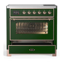 ILVE Majestic III 36-Inch Induction Range with 6 Induction Elements and Triple Glass Door Electric Oven in Emerald Green with Copper Trim (UMIB36NR3EGP)