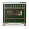 ILVE Majestic III 36-Inch Induction Range with 6 Induction Elements and Triple Glass Door Electric Oven in Emerald Green with Copper Trim (UMIB36NR3EGP)