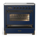 ILVE Majestic III 36-Inch Induction Range with 6 Induction Elements and Triple Glass Door Electric Oven in Mightnight Blue with Burnished Trim (UMIB36NR3MBB)
