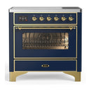 ILVE Majestic III 36-Inch Induction Range with 6 Induction Elements and Triple Glass Door Electric Oven in Mightnight Blue with Brass Trim (UMIB36NR3MBG)