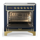 ILVE Majestic III 36-Inch Induction Range with 6 Induction Elements and Triple Glass Door Electric Oven in Mightnight Blue with Brass Trim (UMIB36NR3MBG)