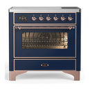 ILVE Majestic III 36-Inch Induction Range with 6 Induction Elements and Triple Glass Door Electric Oven in Mightnight Blue with Copper Trim (UMIB36NR3MBP)