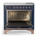 ILVE Majestic III 36-Inch Induction Range with 6 Induction Elements and Triple Glass Door Electric Oven in Mightnight Blue with Copper Trim (UMIB36NR3MBP)