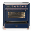 ILVE Majestic III 36-Inch Induction Range with 6 Induction Elements and Triple Glass Door Electric Oven in Mightnight Blue with Copper Trim (UMIB36NR3MBP)